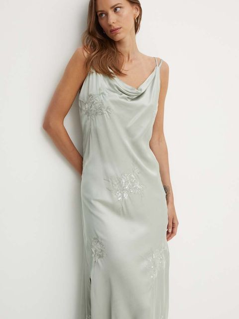 Sandro Ferrone sukienka kolor zielony maxi rozkloszowana SFS150XBDTEA