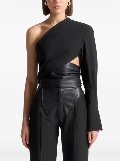 Manière De Voir Coralie one-sleeve leather wrap top - Black