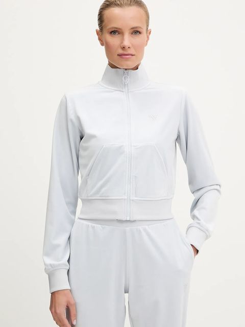 Guess bluza welurowa COUTURE damska kolor niebieski gładka V3BQ22 K0232 - zdjęcie produktu nr 1