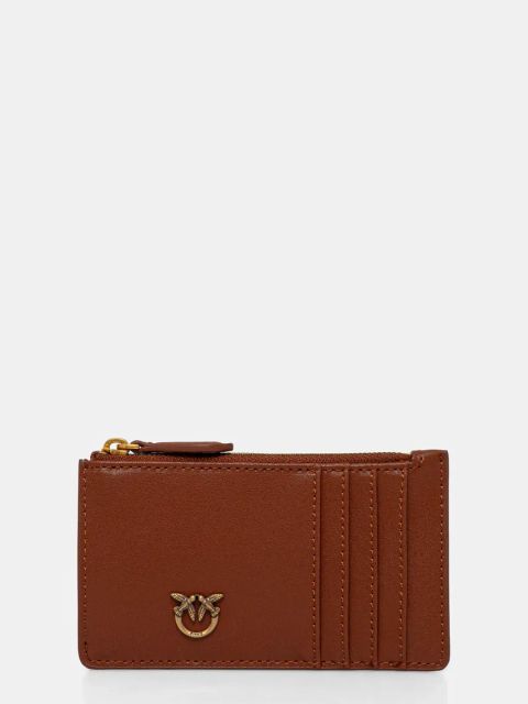 Pinko portfel skórzany damski kolor brązowy
