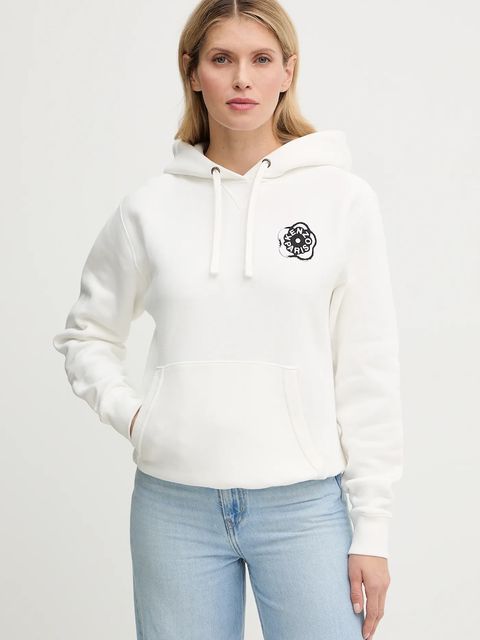 Kenzo bluza bawełniana damska kolor biały z kapturem z nadrukiem FG52HO2064MB