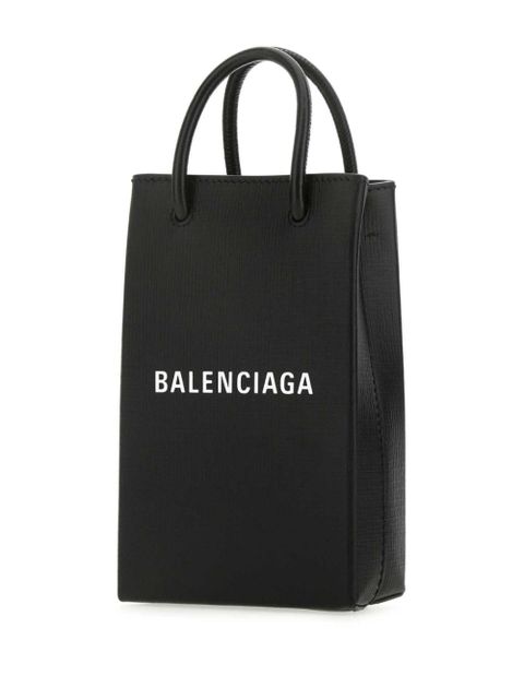 Balenciaga logo-print leather phone case - Black
