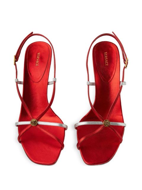 Versace metallic button strap sandals - Red