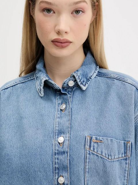 Tommy Jeans koszula jeansowa damska kolor niebieski relaxed z kołnierzykiem klasycznym DW0DW20365