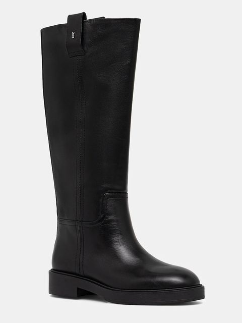 Nokwol kozaki skórzane Jose Black Leather damskie kolor czarny na płaskim obcasie Jose Black Leather