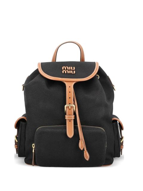 Miu Miu logo-patch flap backpack - Black - zdjęcie produktu nr 1