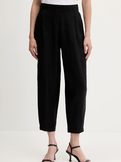 United Colors of Benetton spodnie lniane damskie kolor czarny szerokie high waist 4AGHDF08L - zdjęcie produktu nr 1