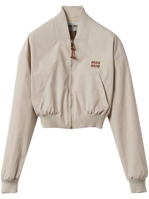 Miu Miu Panama cropped bomber jacket - Neutrals - zdjęcie produktu nr 1