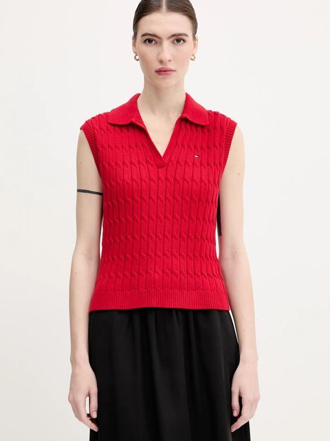 Tommy Hilfiger kamizelka bawełniana damski kolor czerwony lekki WW0WW45655 - zdjęcie produktu nr 1