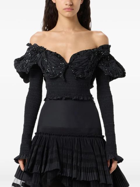 Blumarine ruffled embellished blouse - Black