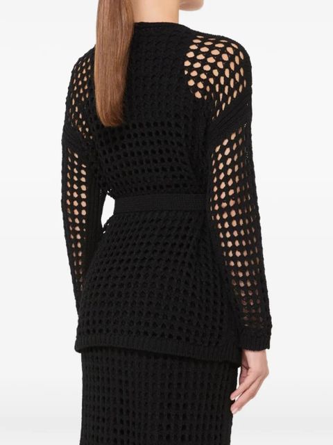 Max Mara belt-detail knit cotton cardigan - Black