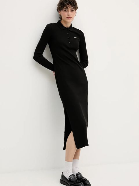 Lacoste sukienka bawełniana kolor czarny midi dopasowana EF5297 - zdjęcie produktu nr 2