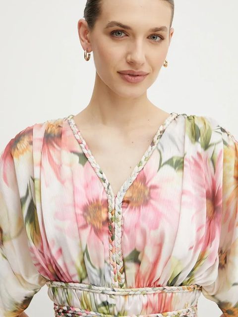 Guess sukienka LUCIE kolor różowy midi rozkloszowana W5PK1Z WHHF0