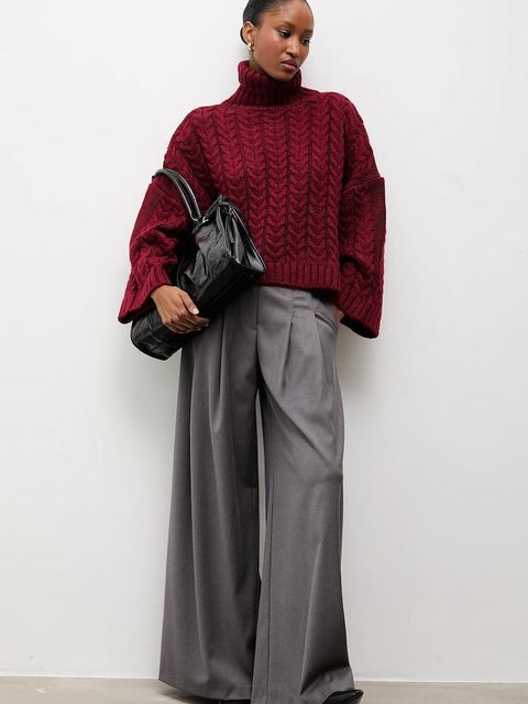 Answear.LAB spodnie damskie kolor szary szerokie high waist