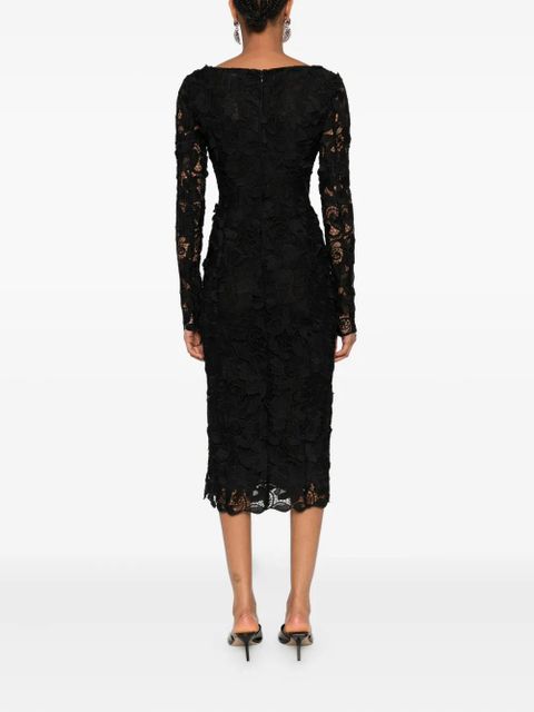 Blumarine floral-lace long-sleeves midi party dress - Black