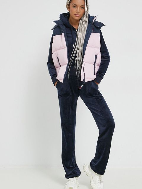 Juicy Couture bluza damska kolor granatowy z kapturem gładka