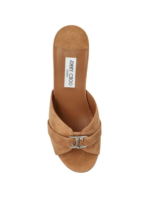 Jimmy Choo Leda criss-cross buckle wedge mules - Neutrals