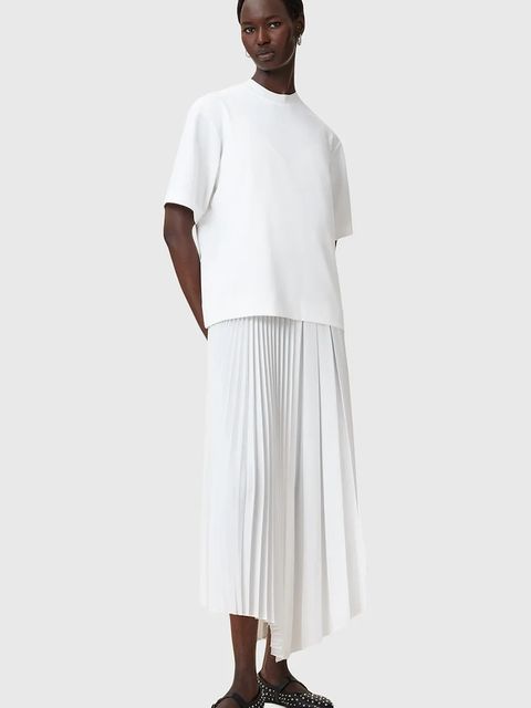 AllSaints sukienka i t-shirt JAX kolor biały maxi rozkloszowana W326DB - zdjęcie produktu nr 1