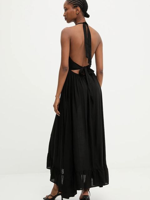 Answear.LAB sukienka bawełniana kolor czarny maxi rozkloszowana