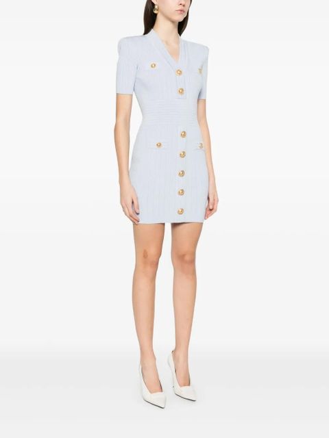 Balmain button-detail knitted mini dress - Blue