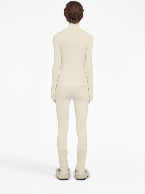 Jil Sander logo-embroidered ribbed-knit cardigan - Neutrals