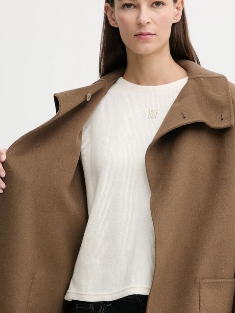 Tommy Hilfiger płaszcz z dodatkiem wełny kolor beżowy WW0WW47758