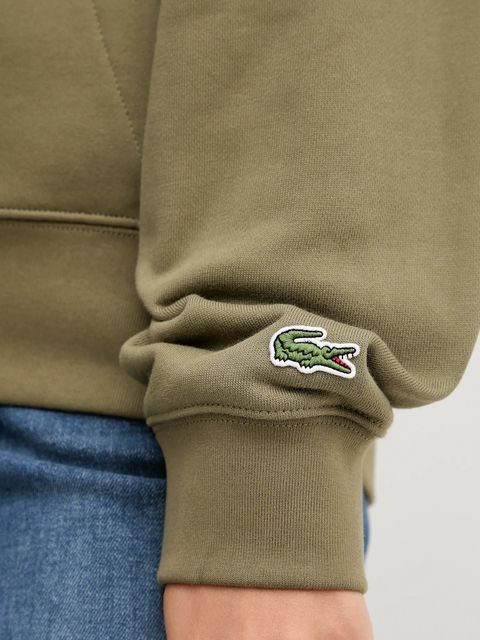 Lacoste bluza bawełniana kolor zielony z kapturem z nadrukiem SH2740