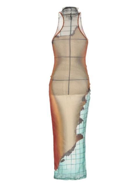 Jean Paul Gaultier printed tulle maxi dress - Brown