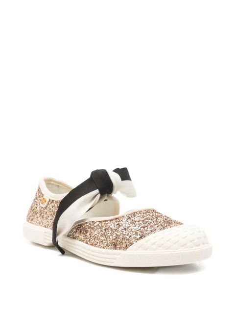 Valentino Garavani glittered bow-detail ballet flats - Gold