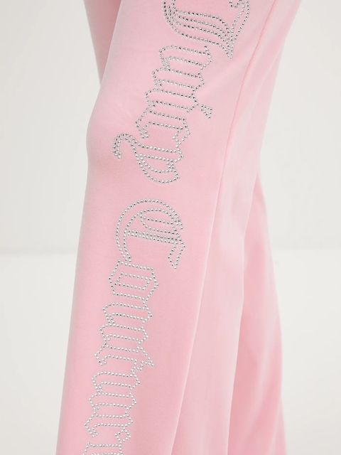 Juicy Couture spodnie dresowe welurowe damskie kolor różowy gładkie JCWBJ225311