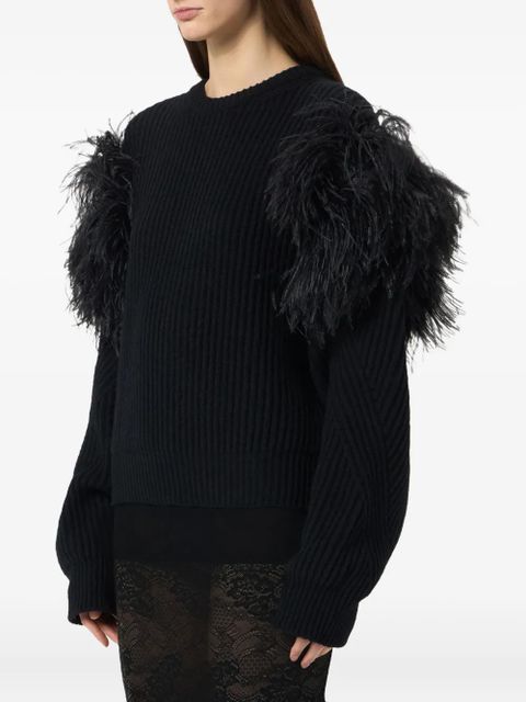 Blumarine feather-embellished knitted sweater - Black