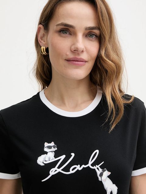 Karl Lagerfeld t-shirt bawełniany IKON damski kolor czarny B1W17040