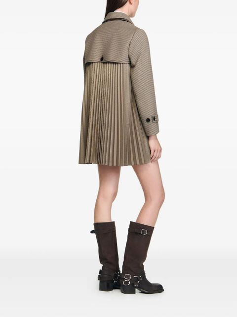 SANDRO pleated-panel single-breasted coat - Brown