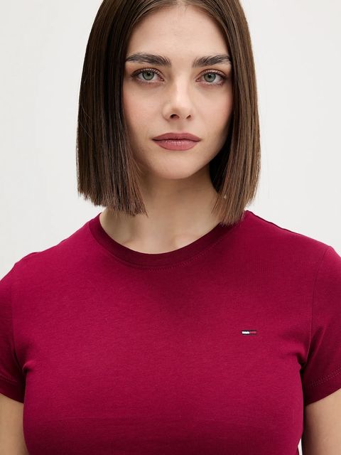 Tommy Jeans t-shirt bawełniany damski kolor bordowy DW0DW20459