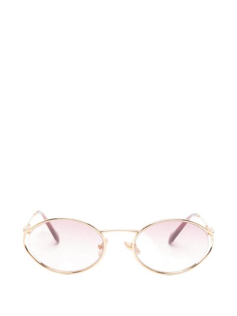 Miu Miu Eyewear logo-plaque oval-frame sunglasses - Gold - zdjęcie produktu nr 1