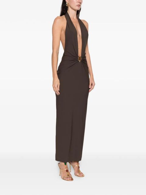 Christopher Esber ruched halterneck beach dress - Brown