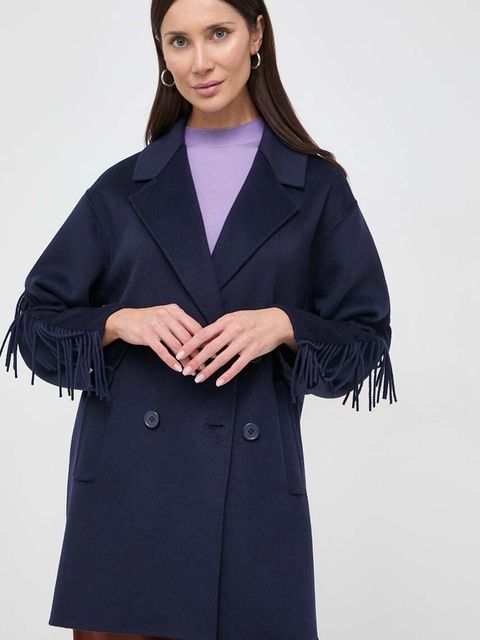 Twinset płaszcz wełniany kolor granatowy przejściowy dwurzędowy