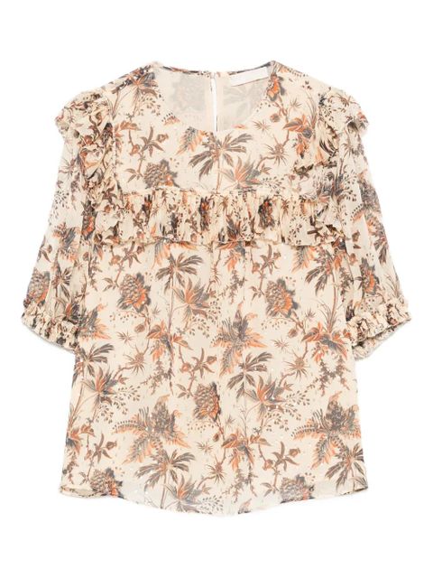 Ulla Johnson Jodie ruffled floral blouse - Neutrals - zdjęcie produktu nr 1