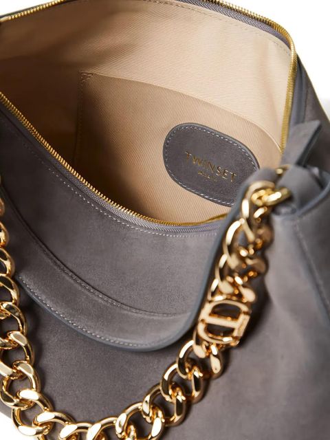 TWINSET chain-embellished suede shoulder bag - Grey