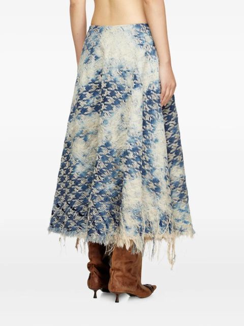Diesel houndstooth frayed denim skirt - Blue