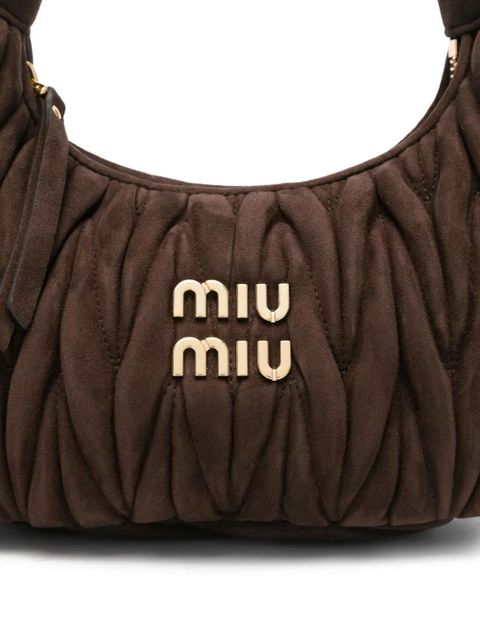 Miu Miu Wander matelassé suede tote bag - Brown