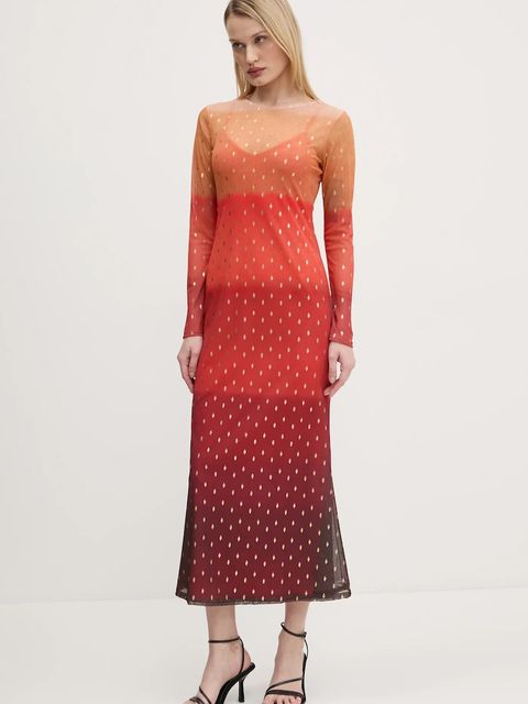 Never Fully Dressed sukienka Sunset Mesh kolor pomarańczowy midi prosta NFDDR1747 - zdjęcie produktu nr 1