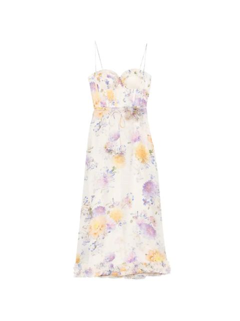 ZIMMERMANN floral tie-waist midi dress - Neutrals - zdjęcie produktu nr 1