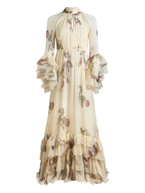 ETRO floral ruffled silk dress - Neutrals - zdjęcie produktu nr 1