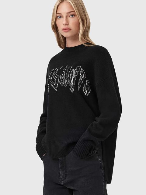 AllSaints sweter z dodatkiem wełny damski kolor czarny W071KD