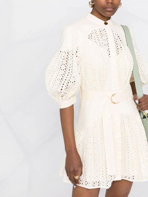 Acler Moore broderie-anglaise puff-sleeve dress - Neutrals