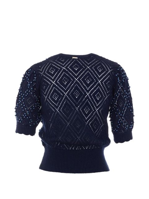 TWINSET pearl-embellished knitted T-shirt - Blue - zdjęcie produktu nr 2