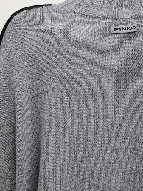 Pinko sweter wełniany damski kolor szary lekki z golfem 105396 A2PL