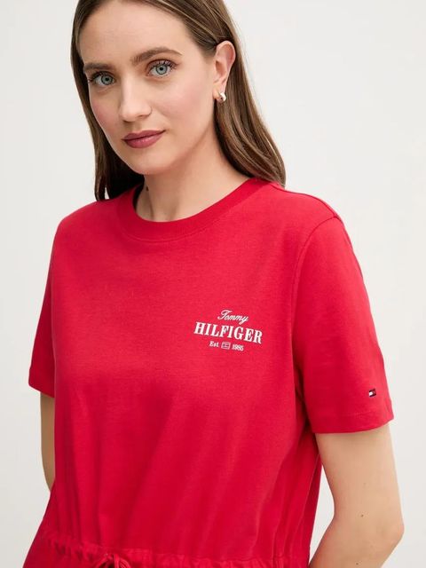 Tommy Hilfiger sukienka bawełniana kolor czerwony mini prosta WW0WW45529 - zdjęcie produktu nr 2