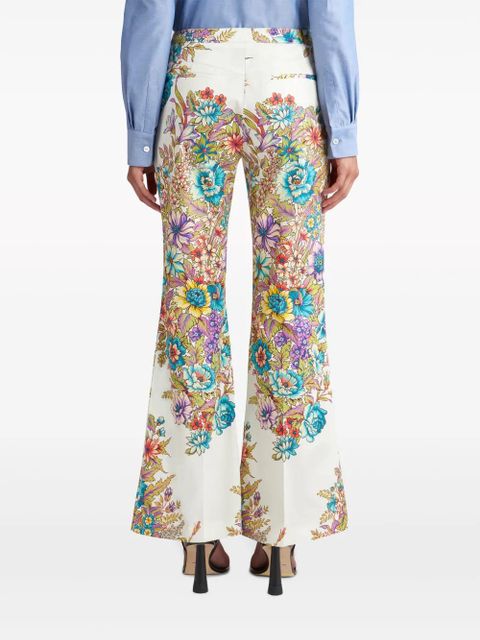 ETRO floral-print flared trousers - White